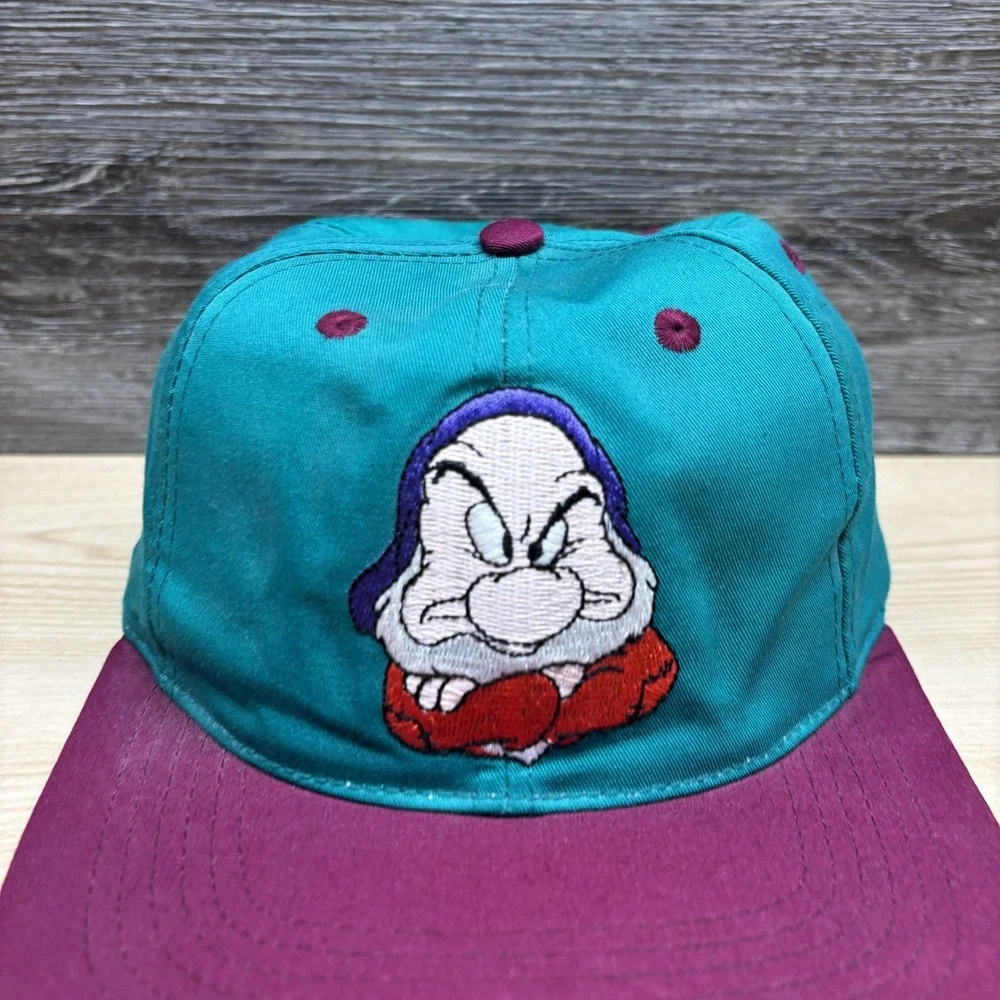 Vintage Disney Grumpy Hat Cap Snap Back Youth‎ Teal Purple Snow White 1990s